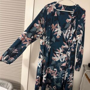 City Chic Teal Floral Long Sleeve Wrap Dress